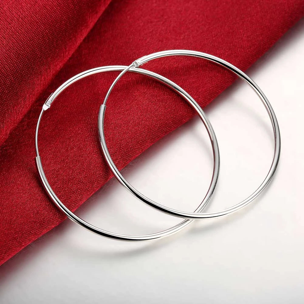 Top Quality 925 Sterling Silver Earrings Simple Round Circle Hoop Earrings For Woman Fashion Wedding Engagement Charm Jewelry