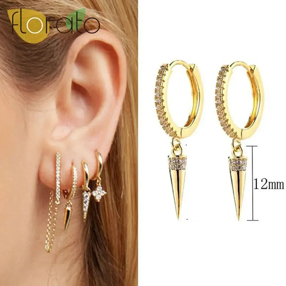 YUXINTOME 925 Sterling Silver Ear Needle Rivet Cone Buckle Piercing Huggie Hoop Earrings for Women Jewelry Accessories Earrings