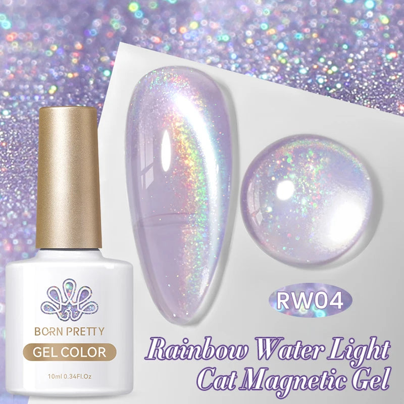 BORN PRETTY 10ml Rainbow Purple Water Light Cat Magnetic Gel Nail Polish Shining Super Sliver-light Holographics Soak Off UV Gel