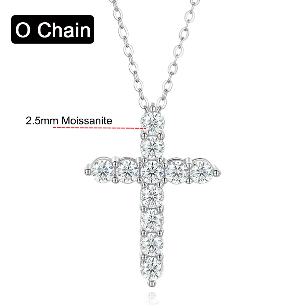 3mm 4mm 5mm Moissanite Cross Necklace GRA Certified S925 Silver Jesus Pendant Neck Chain for Women Engagement Bridal Fine Jewely