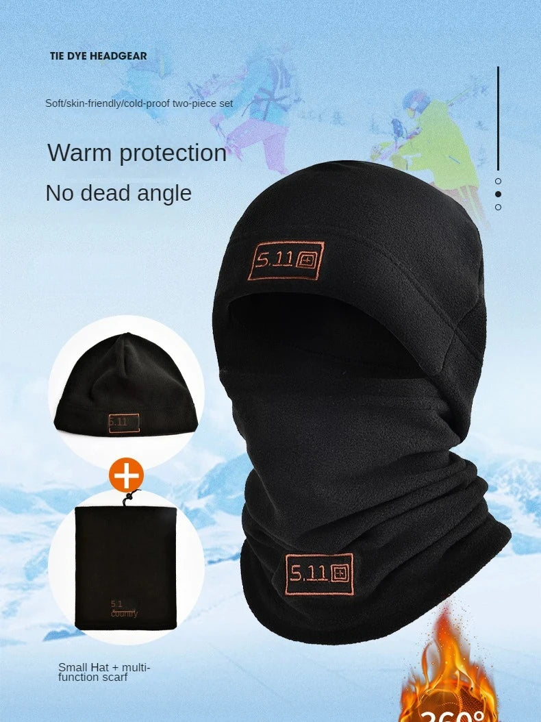 Tactical Military Fleece Hat and Scarf Set, Thermal Head Cover, Warm Balaclava, Face Mask, Sports Neck Protector, Winter