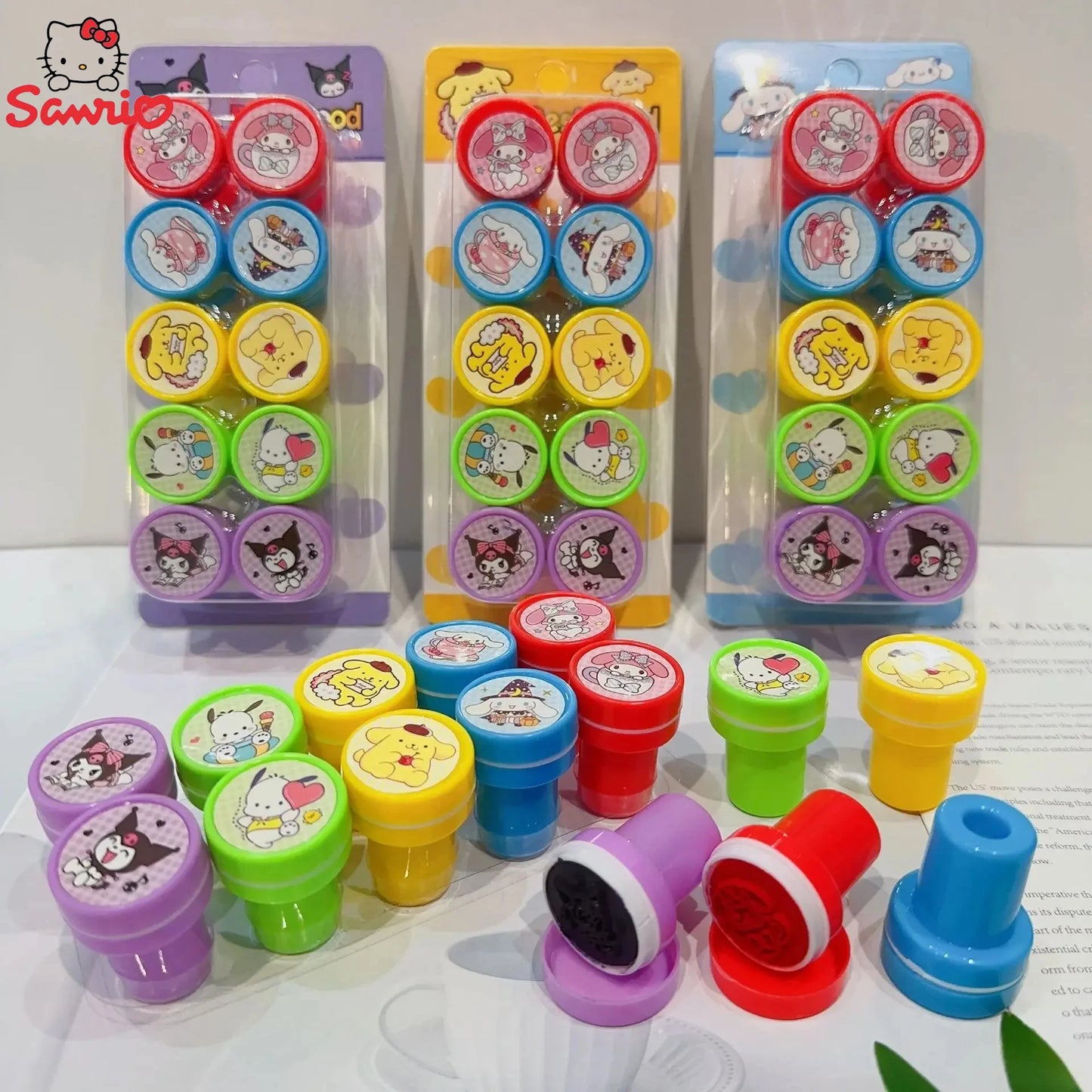 Anime 10Pcs/Set Sanrio Self-ink Stamps Hello Kitty Kuromi Melody Cinnamoroll Face Seal Diy Painting Photo Album Stamp Kids Toys