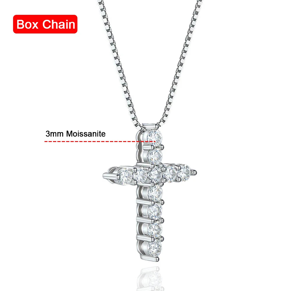 3mm 4mm 5mm Moissanite Cross Necklace GRA Certified S925 Silver Jesus Pendant Neck Chain for Women Engagement Bridal Fine Jewely