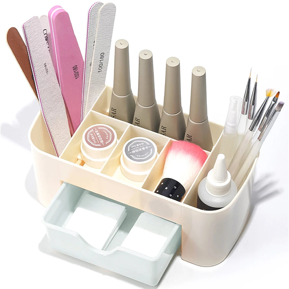 Nail Art Organizer Desktop Drawer Cosmetic Storage Box Makeup Brush Organizer Box Jewelry Lipstick Mask Compartment