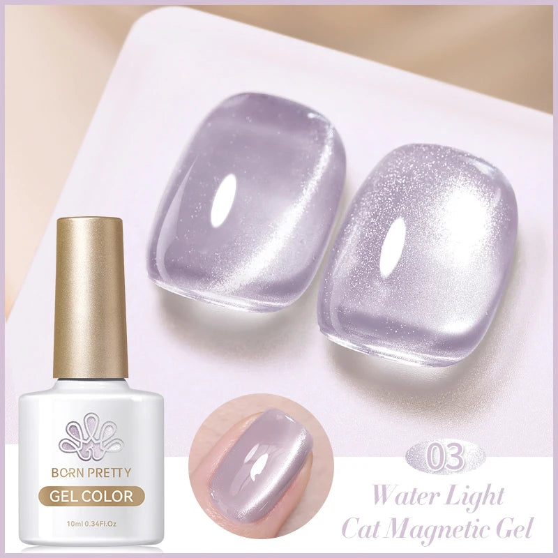 BORN PRETTY 10ml Rainbow Purple Water Light Cat Magnetic Gel Nail Polish Shining Super Sliver-light Holographics Soak Off UV Gel