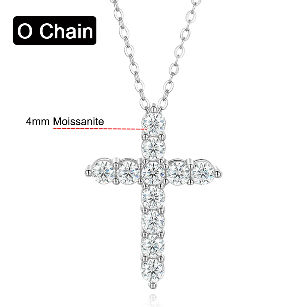 3mm 4mm 5mm Moissanite Cross Necklace GRA Certified S925 Silver Jesus Pendant Neck Chain for Women Engagement Bridal Fine Jewely