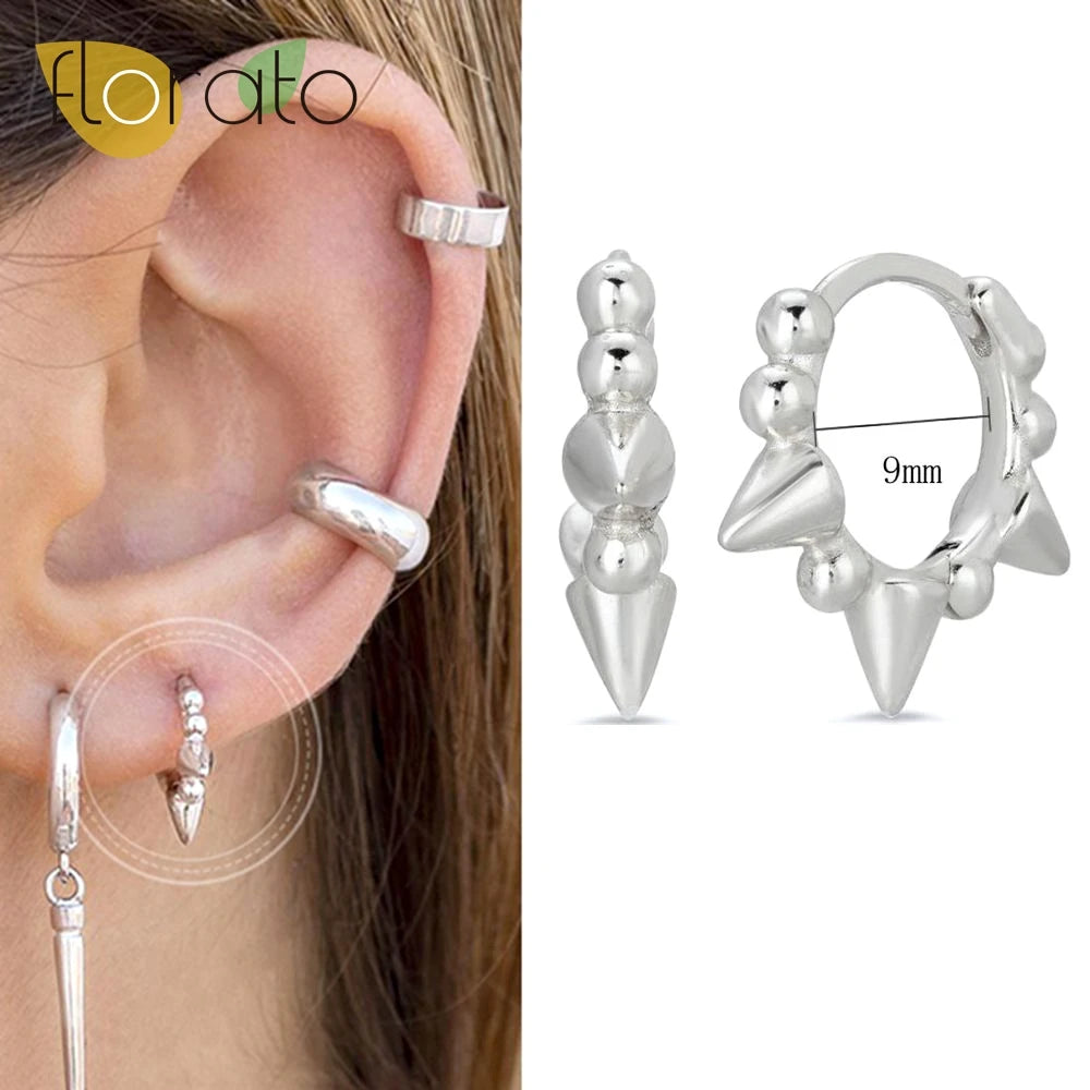 YUXINTOME 925 Sterling Silver Ear Needle Rivet Cone Buckle Piercing Huggie Hoop Earrings for Women Jewelry Accessories Earrings