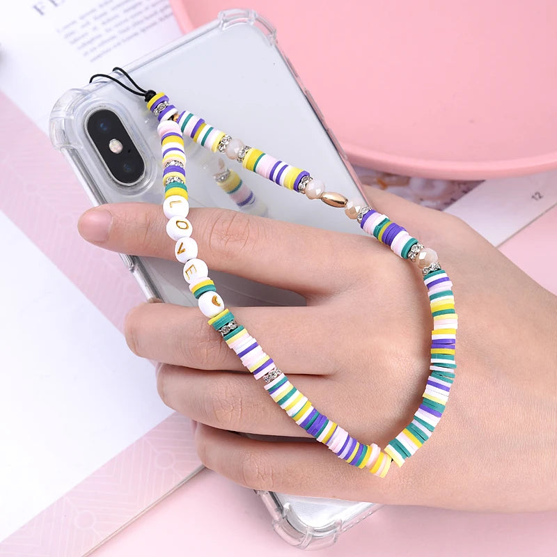 Wholesale Classic Phone Lanyard Charm Acrylic Clay Beaded Phone Chain LOVE Letter Jewelry For Women Anti-Lost Lanyard Jewellery