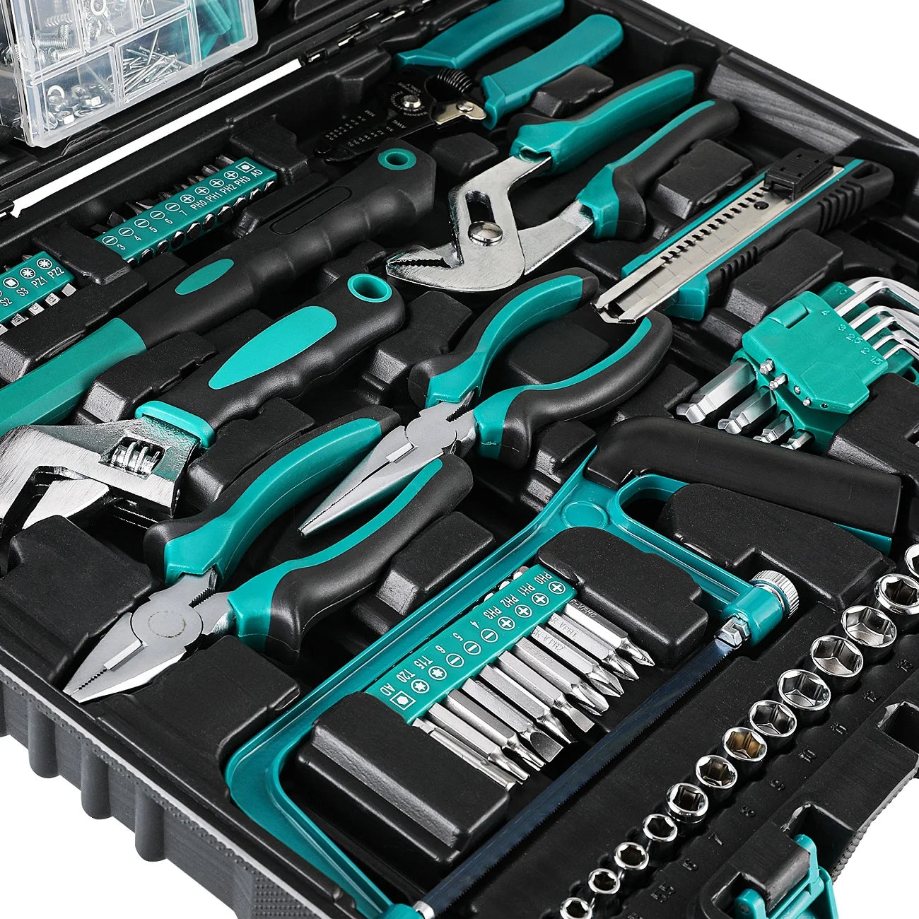 198 Piece Socket Wrench Auto Repair Tool Combination Package Mixed Tool Set Hand Tool Kit with Plastic Toolbox Storage Case