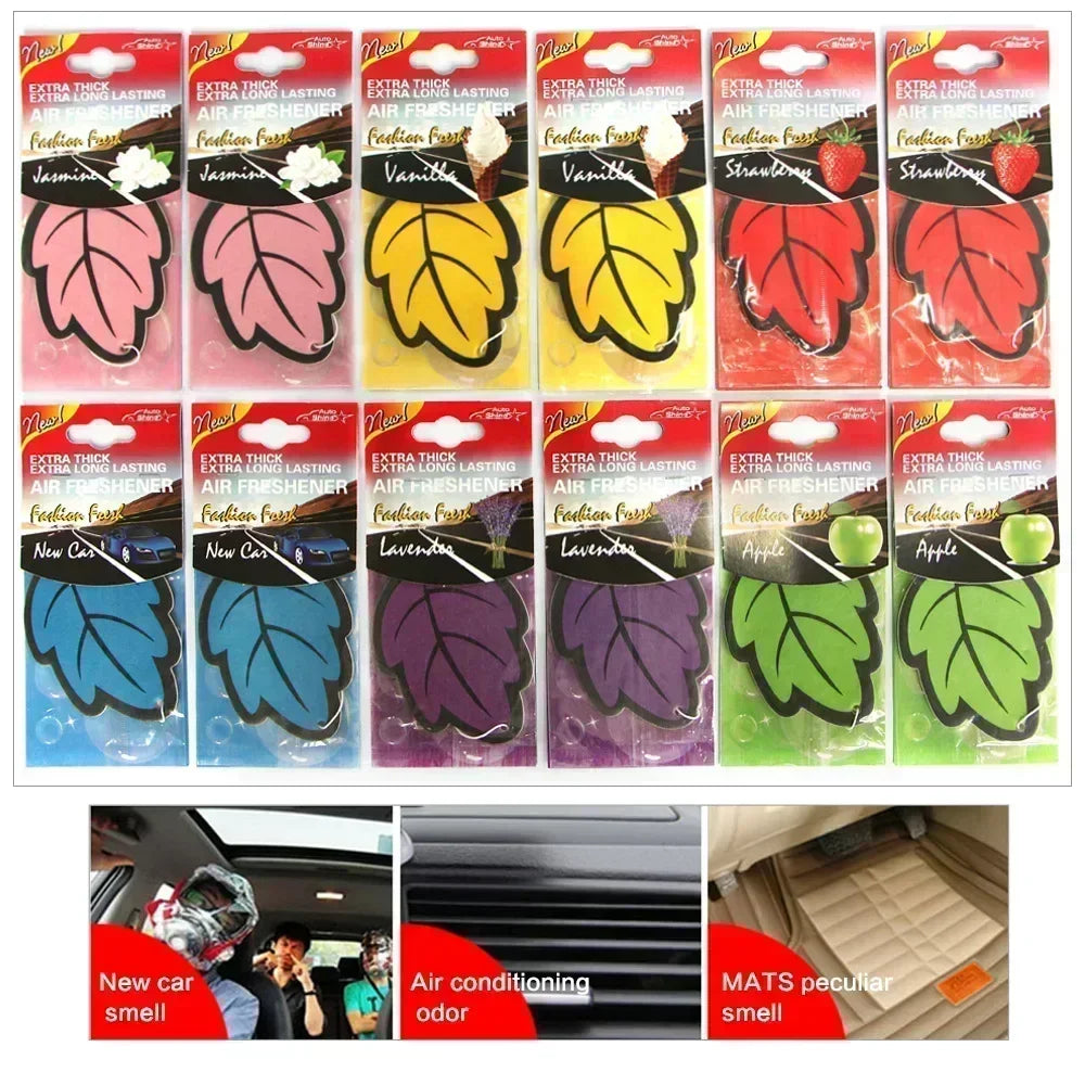 3-60pcs Car Air Freshener Natural Scented Tea Paper Auto Hanging Vanilla Perfume Fragrance Leaf Shape Car Accessories Interior