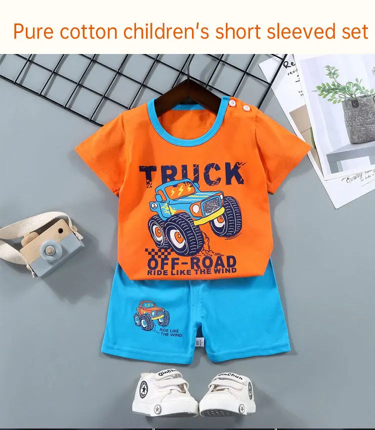 Fashion Kids Clothes Boys Girls Sets Top Shorts 2PCS 100% Cotton Soft Summer Children Baby Cloths T-shirt Shorts Toddler Suit