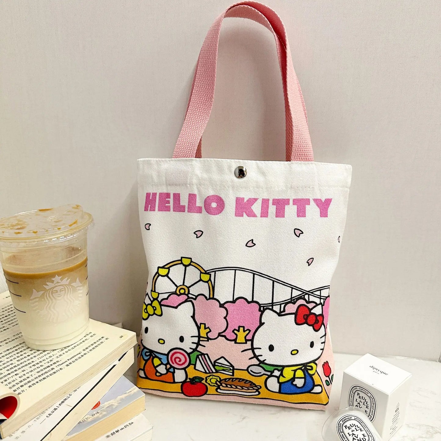 Hello Kitty Canvas Bag Cartoon Kate Cat Portable Shoulder Bag Japanese Light and Large Capacity Shopping Bag Travel Bag Gift Toy