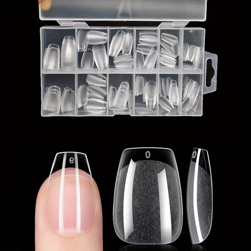 Fake Nails Long Round 120-Piece Set, Pre-Made Semi-Matte Glue Nail Tips, Suitable for Full Coverage of Acrylic Fake Nails, 12 Sizes for Home DIY Salon