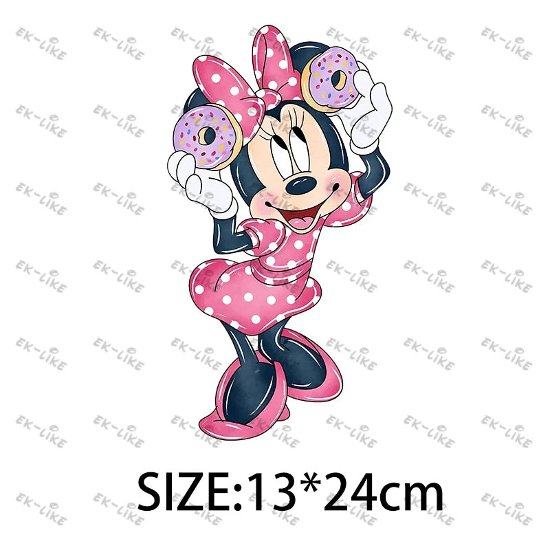 Bowknot Minnie Food Cake Pizza  Iron On Transfer Patches for Clothing DIY T-shirt Applique Decor Stickers on Fabric