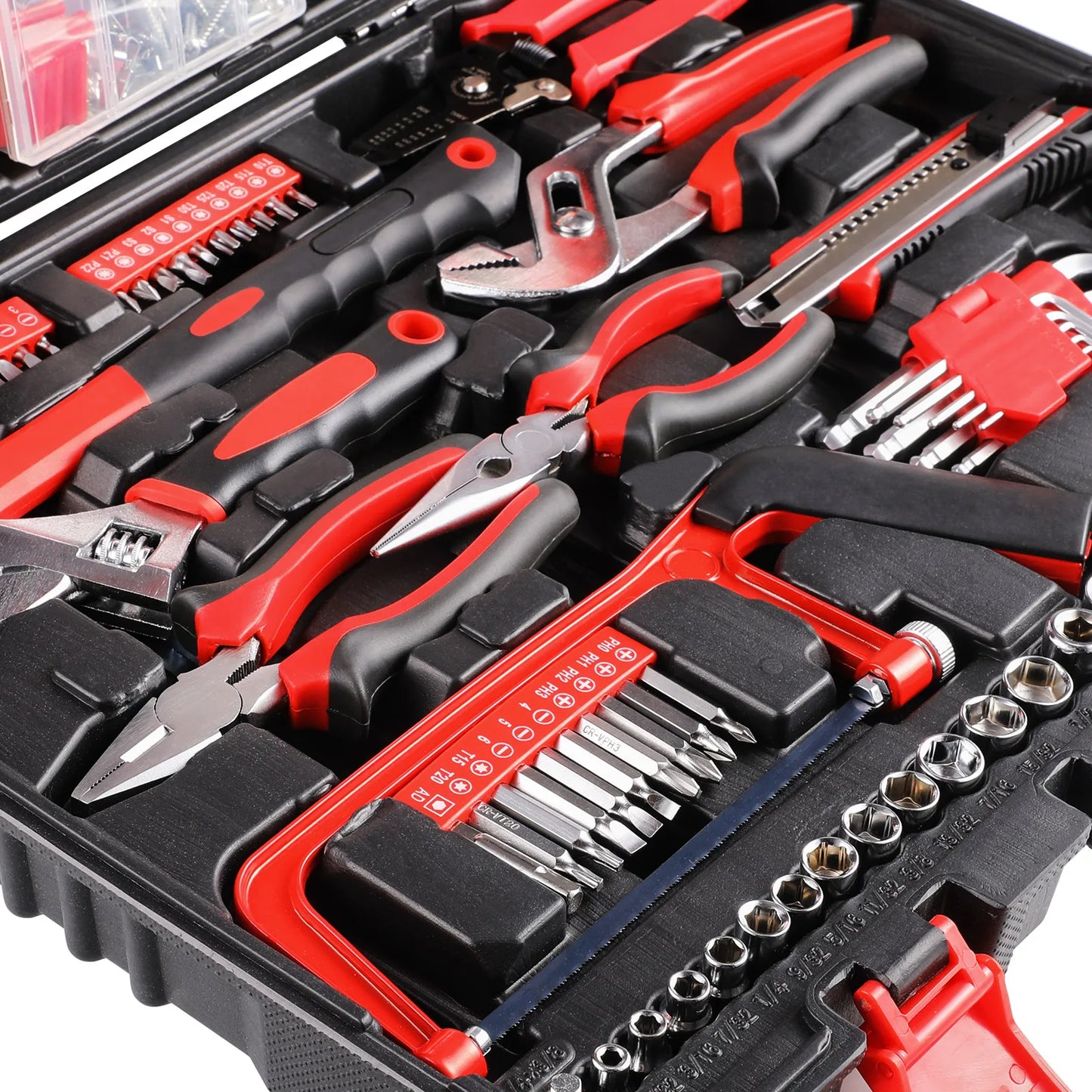 198 Piece Socket Wrench Auto Repair Tool Combination Package Mixed Tool Set Hand Tool Kit with Plastic Toolbox Storage Case