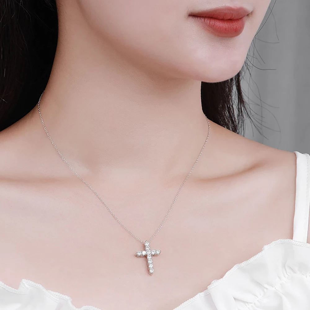 3mm 4mm 5mm Moissanite Cross Necklace GRA Certified S925 Silver Jesus Pendant Neck Chain for Women Engagement Bridal Fine Jewely