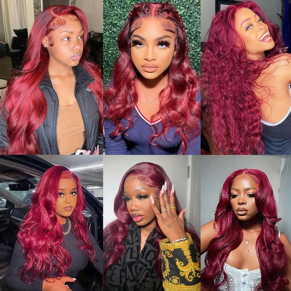 180 Density Burgundy 13x6 HD Lace Frontal Wig 99j Body Wave 13x4 Lace Front Human Hair Brazilian Human Hair 30 34 Inch