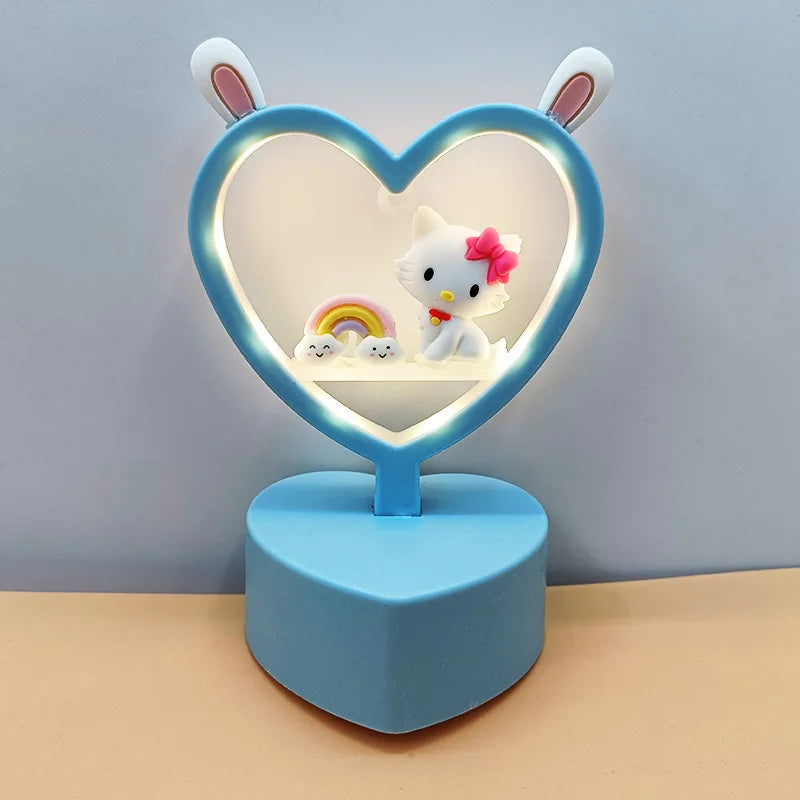 Sanrio Night Light Hello Kitty Cinnamoroll Melody Kuromi Cartoon Kids Glow Table Lamp Creative Heart Shaped Night light Gifts