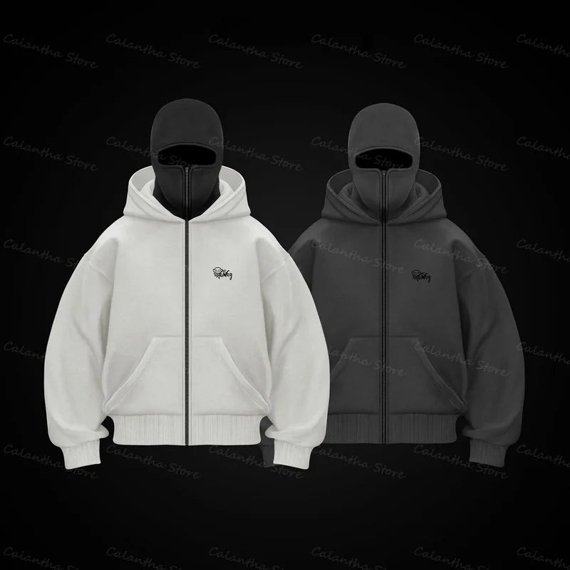 Men's Balaclava Zip Hoodie Winter Warm Casual Sweatshirt with Hooded Face Mask Zipper Design Sports Jacket Outdoor Activities