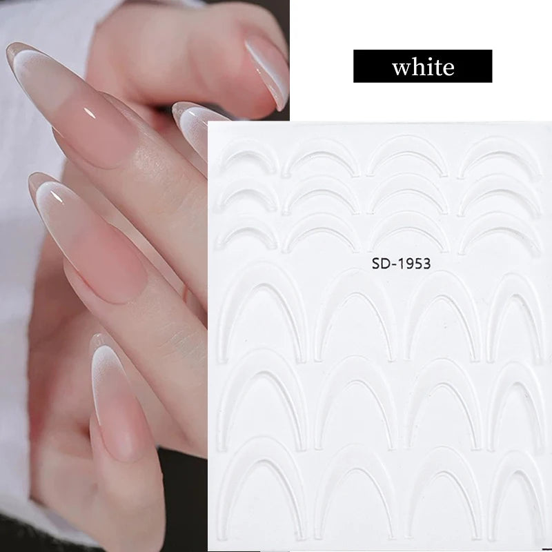 White Black French Line Nail Stickers Stripe 3D Gradient Lines Sliders DIY Stickers for Nails Nail Accessories Manicure Decor