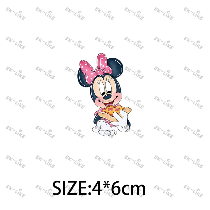 Bowknot Minnie Food Cake Pizza  Iron On Transfer Patches for Clothing DIY T-shirt Applique Decor Stickers on Fabric