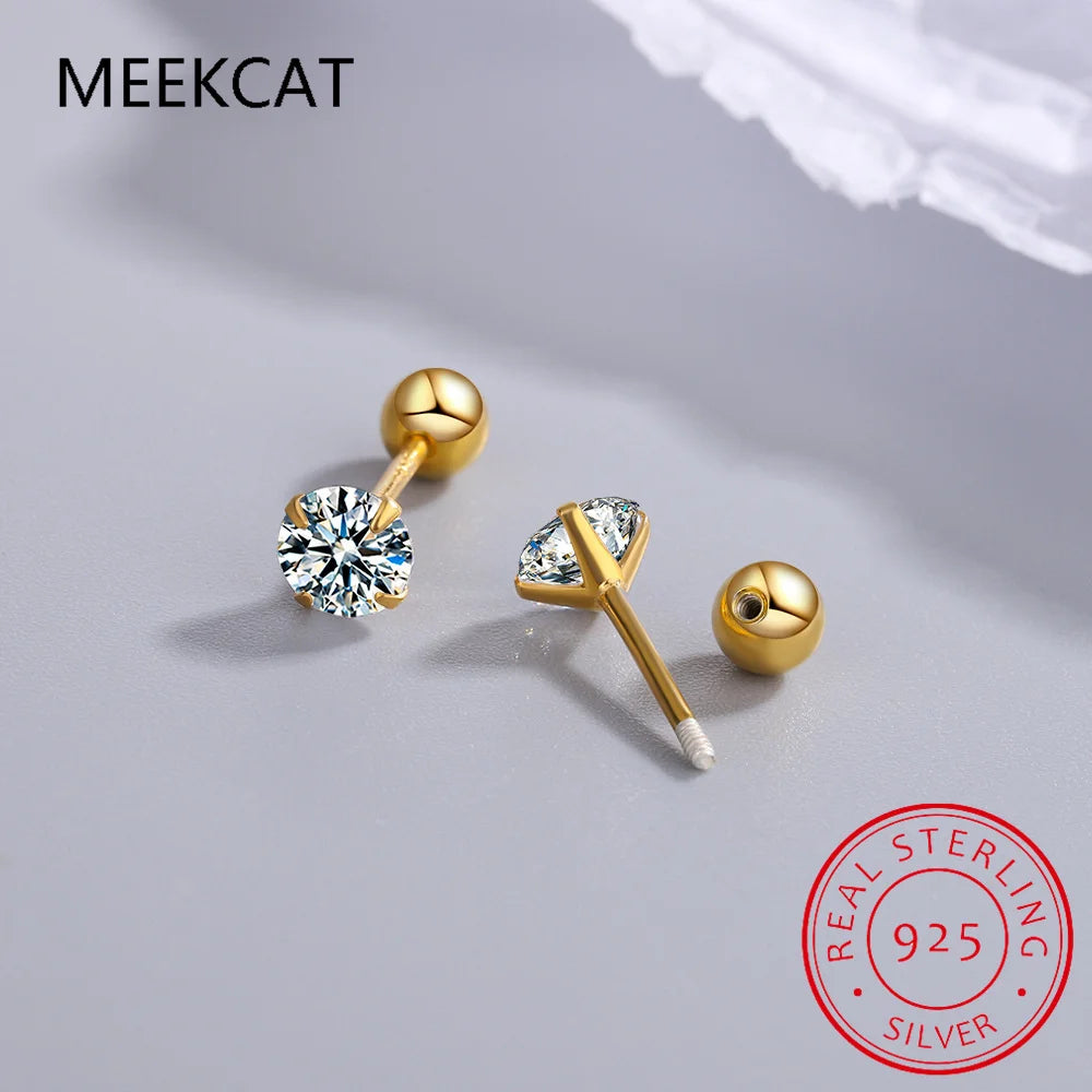 Moissanite Stud Earrings 0.4-4 ct D Color 925 Sterling Silver White Gold Plated Ear Studs for Women Men Screw Back Stud Earrings