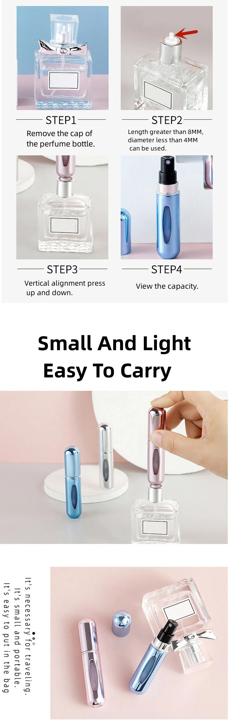 Clearance_5ML Portable Travel Perfume Spray Bottle with Skin Care Tools Convenient and Easy to Carry Great for On-the-go Use and