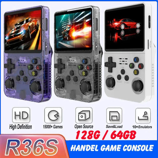 BOYHOM 128GB R36S Retro Handheld Game Console Linux System 3.5 Inch IPS Screen Portable Pocket Video Game Player 64GB Kids Gift