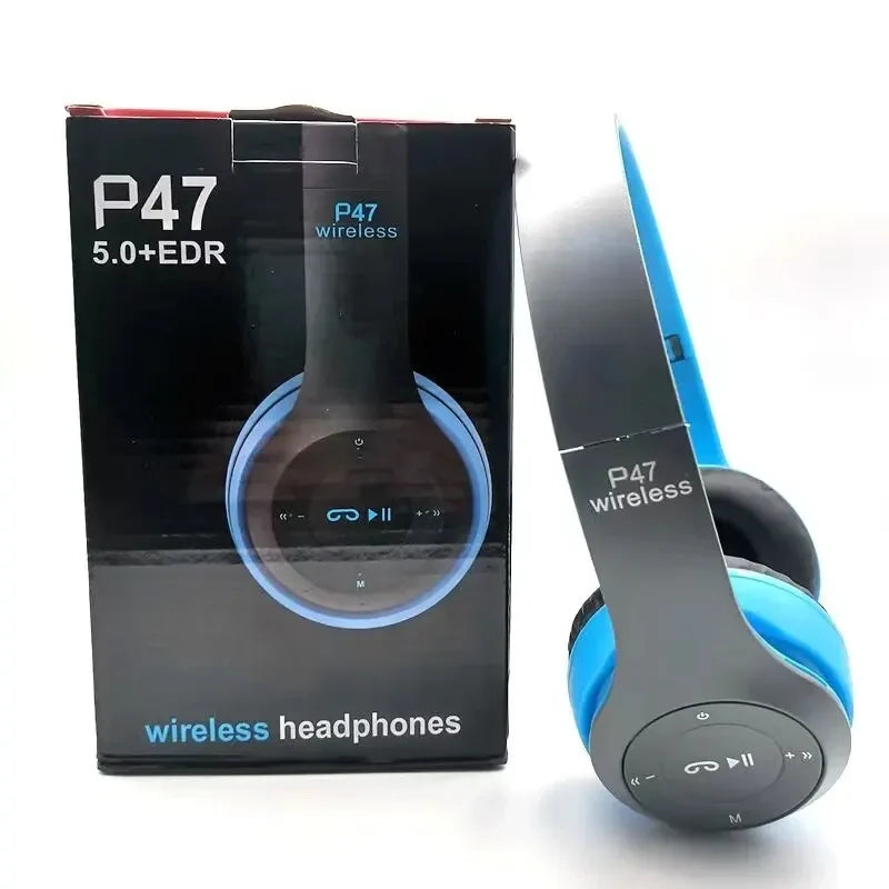 P47 Bluetooth 5.0 Wireless Headphone Foldable HIFI Stereo Bass Earphone Kid Helmet Gift With Mic USB Adaptor For iPhone Game