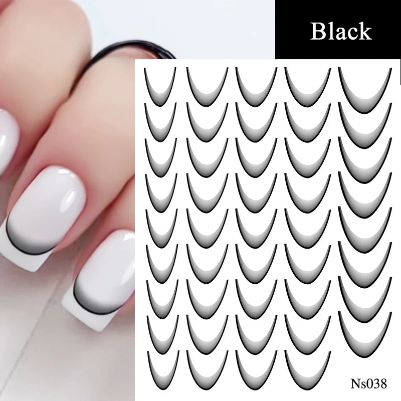 White Black French Line Nail Stickers Stripe 3D Gradient Lines Sliders DIY Stickers for Nails Nail Accessories Manicure Decor