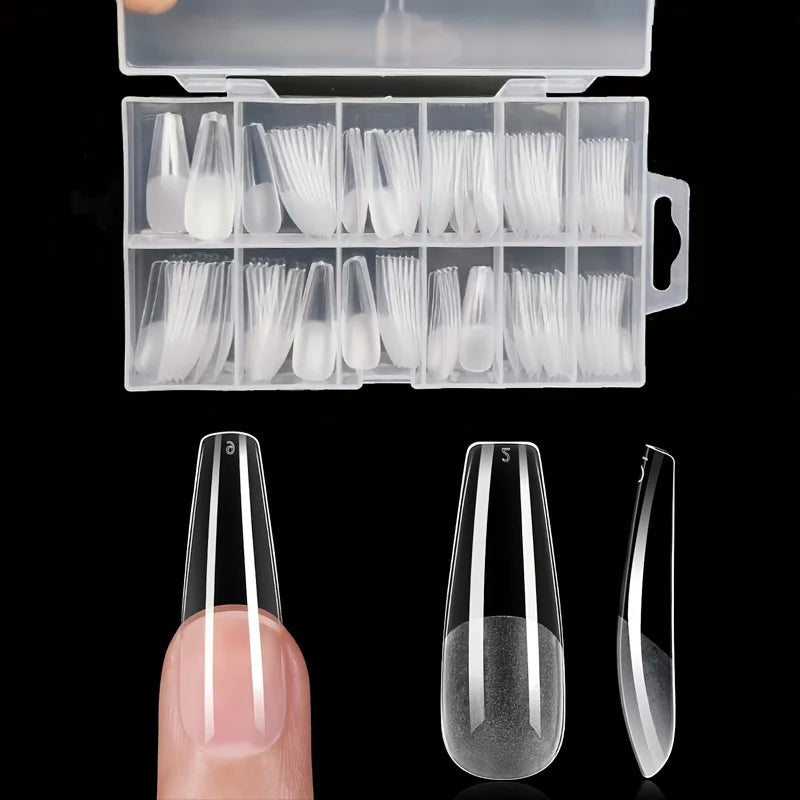 Fake Nails Long Round 120-Piece Set, Pre-Made Semi-Matte Glue Nail Tips, Suitable for Full Coverage of Acrylic Fake Nails, 12 Sizes for Home DIY Salon