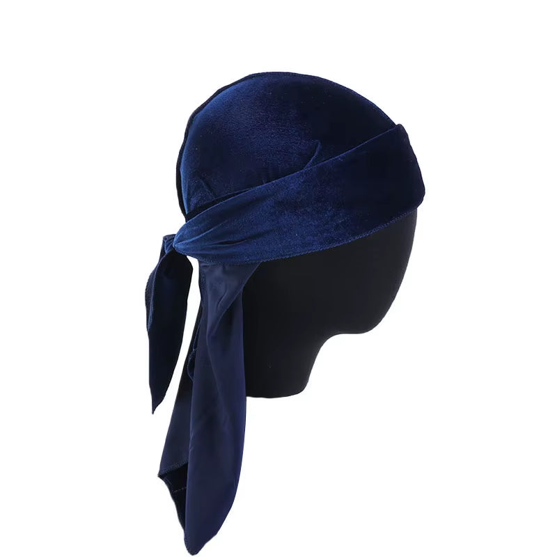 Unisex Men Women Breathable Bandana Hat Velvet Durag Do Doo Du Rag Long Tail Headwrap Chemo Cap