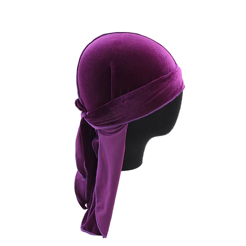 Unisex Men Women Breathable Bandana Hat Velvet Durag Do Doo Du Rag Long Tail Headwrap Chemo Cap