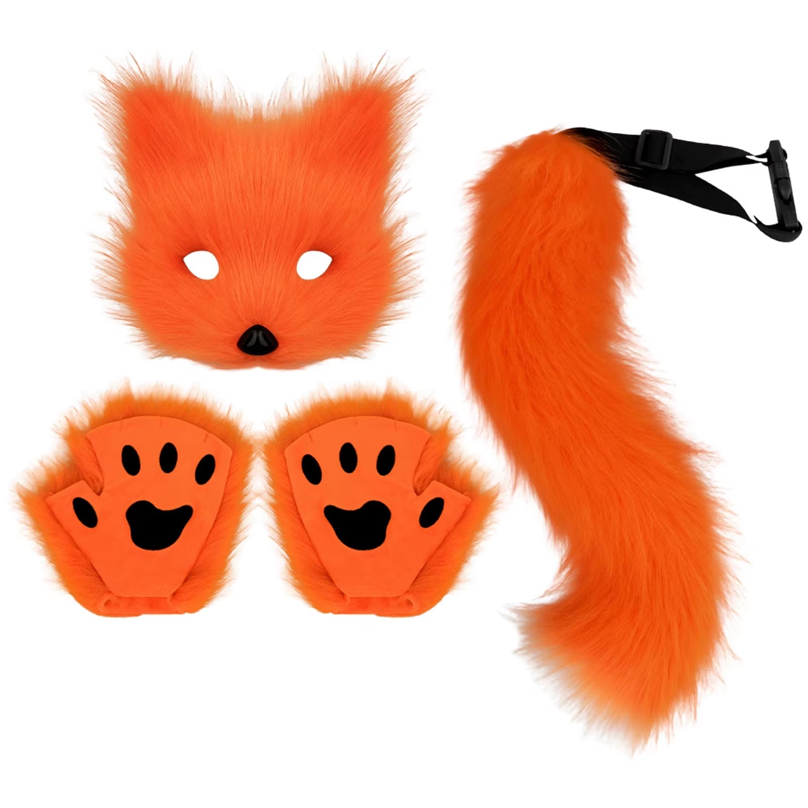 3Pcs Halloween Dress up Animal Tail Fox Mask Paw Gloves Set Animation Exhibition Cosplay Outdoor Party Costumes Accessories