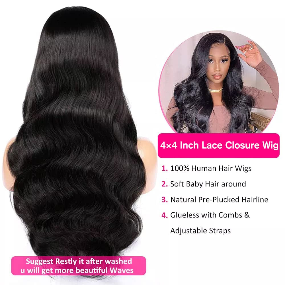 26 Inch Long Body Wave Lace Front Wigs 4X4 Lace Closure Wigs Human Hair Body Wave Brazilian Lace Closure Wigs Human Hair with Baby Hair 150% Density Body Wave Wig Human Hair Wigs for Black Women