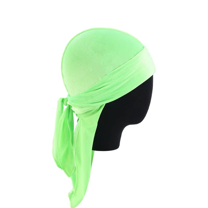 Unisex Men Women Breathable Bandana Hat Velvet Durag Do Doo Du Rag Long Tail Headwrap Chemo Cap