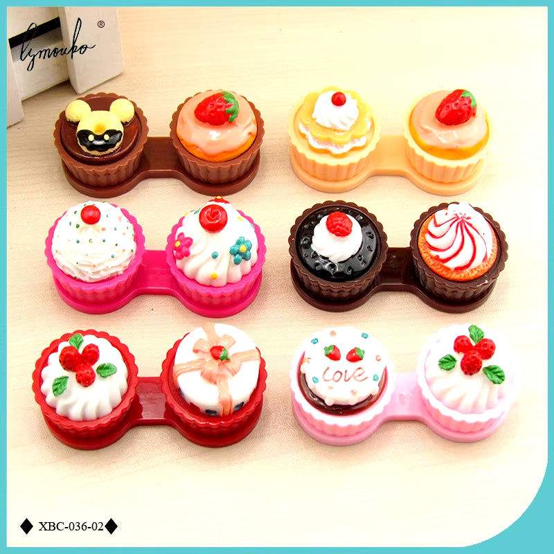 Gift of Cartoon Cute Cream Cake Glasses Double Contact Lenses Box Contact Lens Case for Kit Holder Container