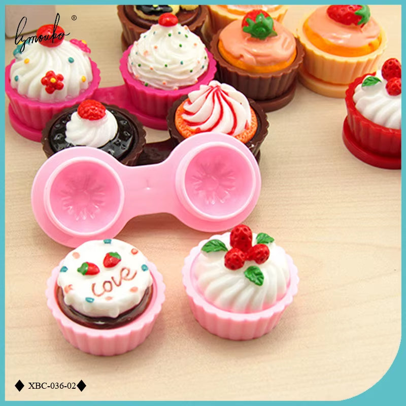 Gift of Cartoon Cute Cream Cake Glasses Double Contact Lenses Box Contact Lens Case for Kit Holder Container