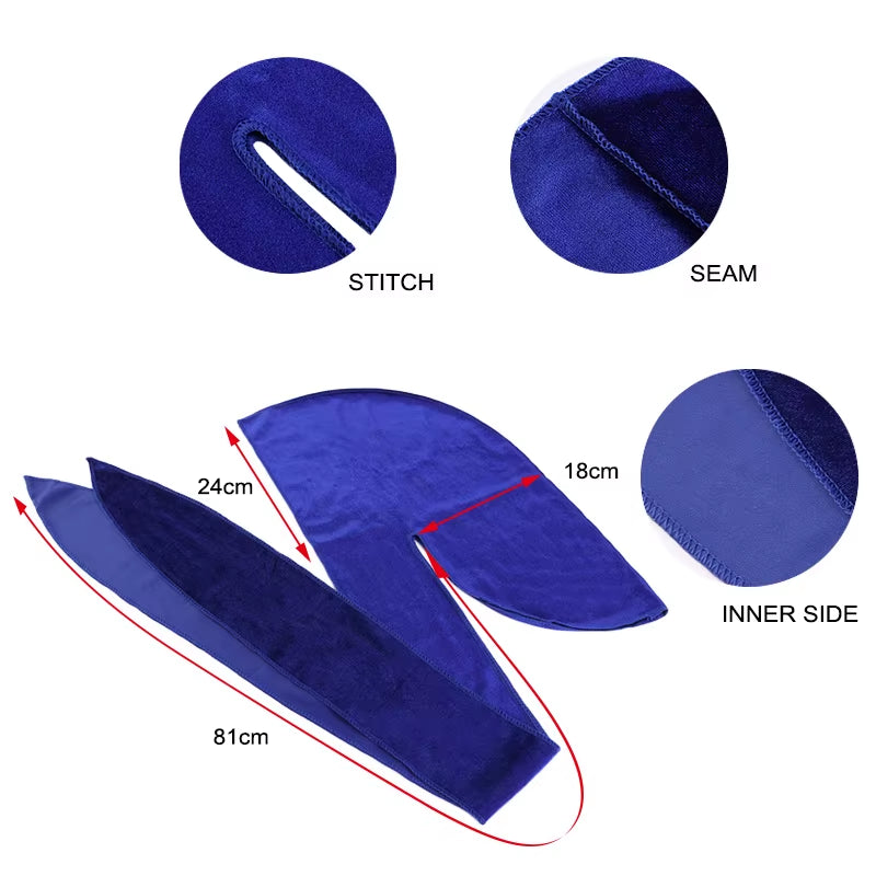 Unisex Men Women Breathable Bandana Hat Velvet Durag Do Doo Du Rag Long Tail Headwrap Chemo Cap